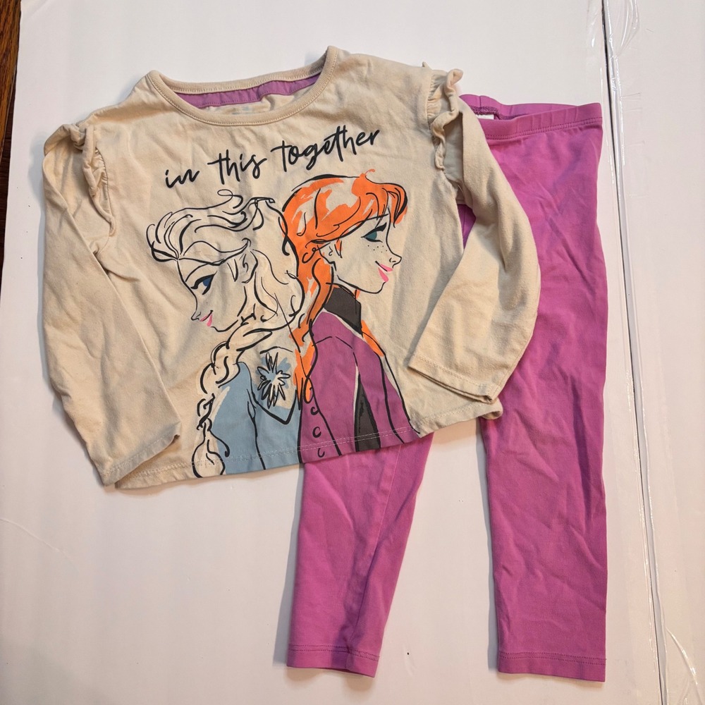 Disney Frozen Elsa Anna Long Sleeve Shirt and Leggings Set Kids 3T‎ Outfit